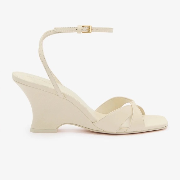 REFORMATION Margo Wedge Sandals in Almond Leather 8 - Picture 2 of 11